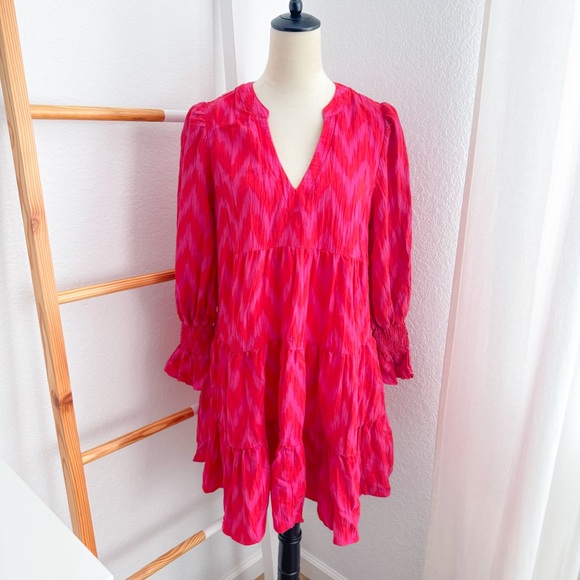 Pomander Place Hot Pink Ikat Kenzo Dress Red Chevron Ruffle - Picture 4 of 14